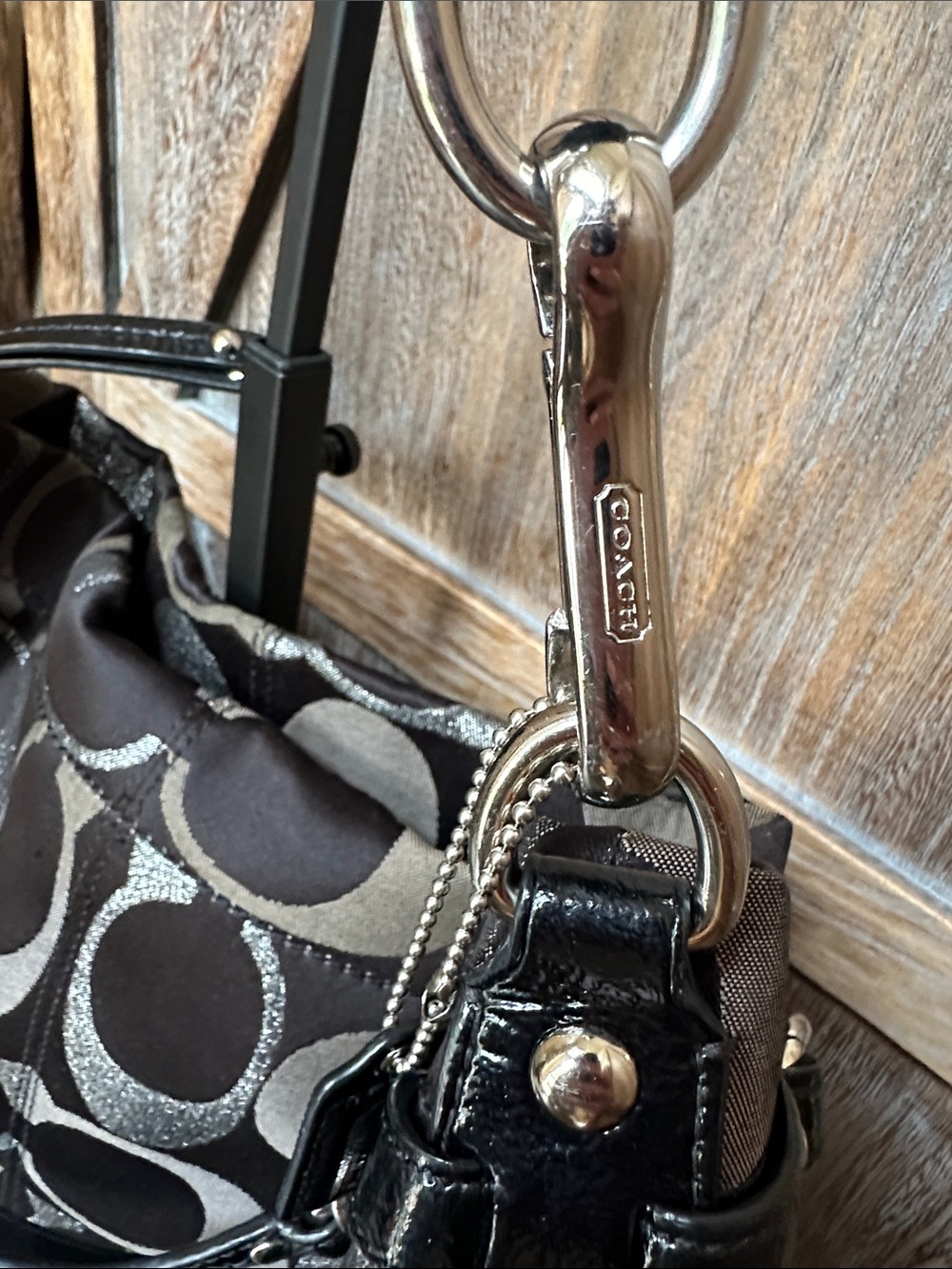 Coach Brooke Signature C Black & Metallic Silver Canvas Shoulder Satchel Tote - Picture 15 of 16